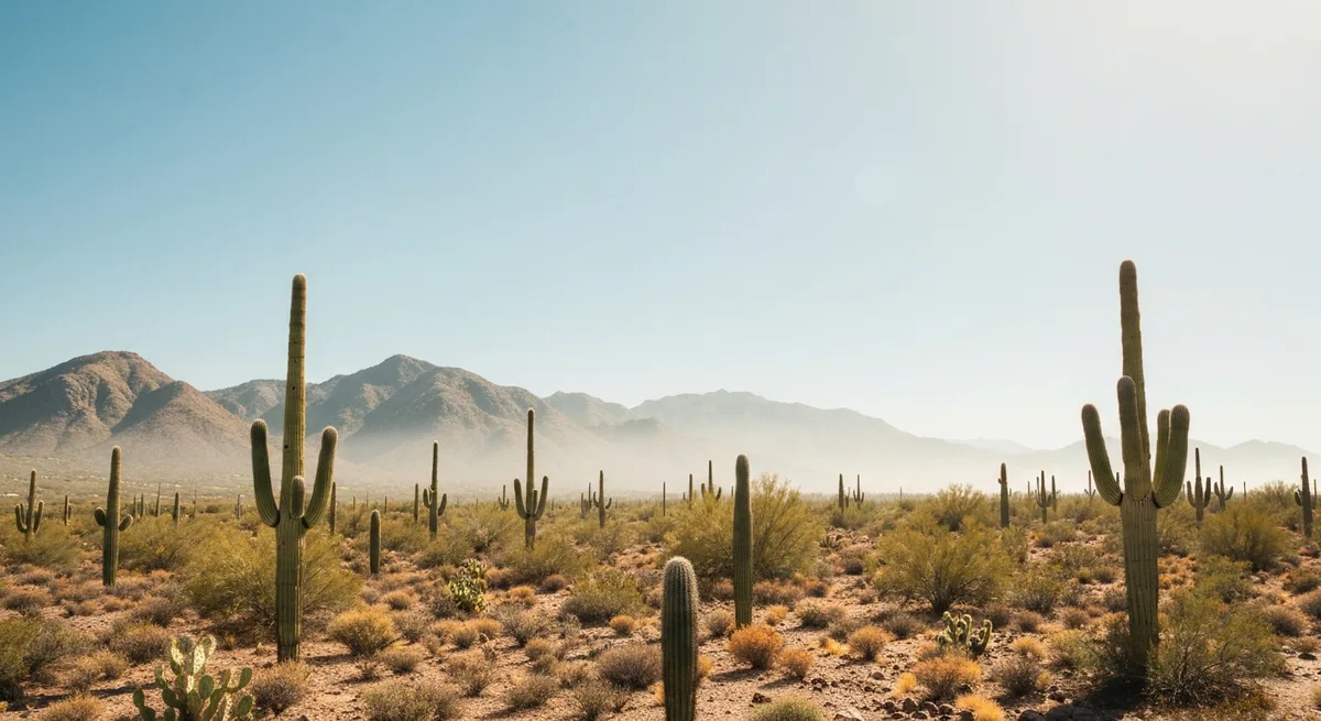 North Scottsdale Sonoran desert shimmering with midday summer heat under a wide bright sky, the kind of afternoon that makes outdoor training unrealistic.